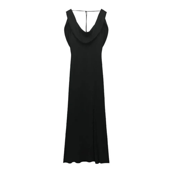 ZARA | Black | FLUID NECKLINE LONG KNIT DRESS - Picture 2 of 9